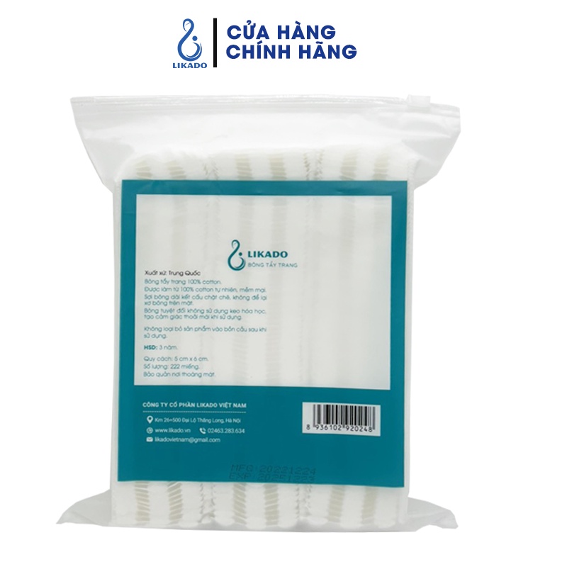 Bông tẩy trang 222 miếng Likado chất liệu Cotton ( COMBO 6 GÓI)(BTT - 222 miếng)