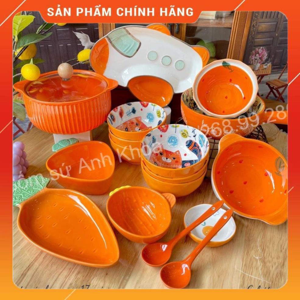 Siêu Sale - Bát Đĩa Gốm Sứ Decor, Bát Ăn Cơm Chén Dĩa Dễ Thương Bộ bát Đĩa Màu Cam Trang Trí Món ăn cực xinh yêu.
