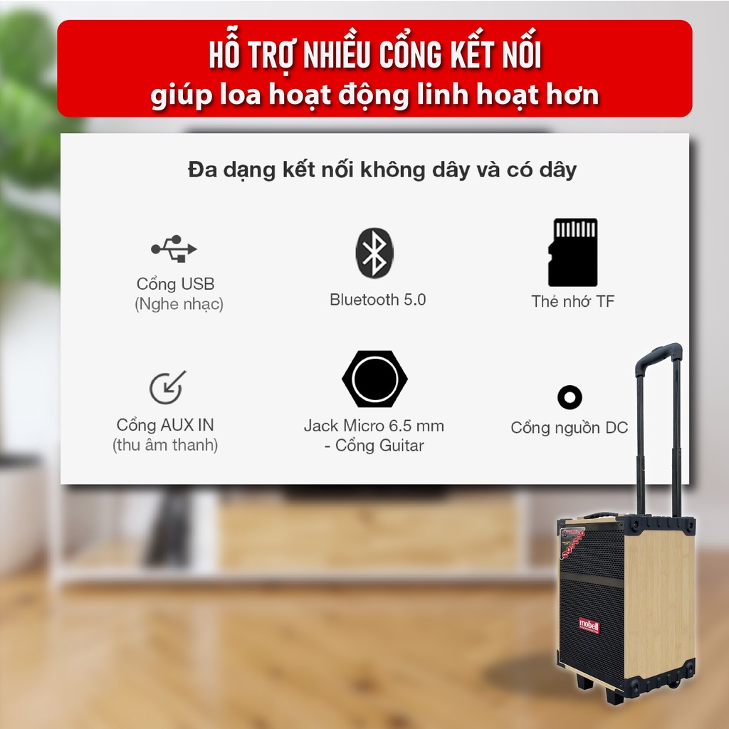 Loa kéo karaoke Mobell 2120-OL di động tặng kèm 2 micro không dây