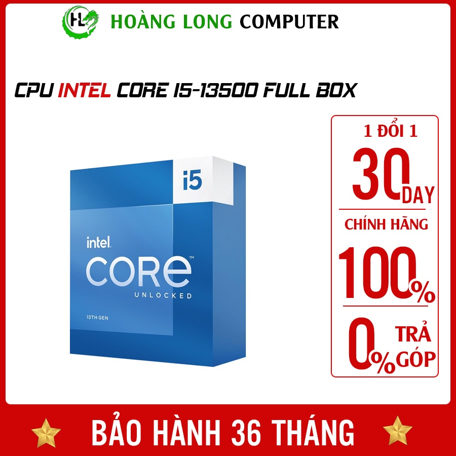 CPU Bộ Vi Xử Lý Intel Core I5 13500, i5- 13400 Full Box 3.3GHz, 14 Nhân 20 Luồng , 24MB ,65W, LGA1700 Bảo Hành 36 tháng