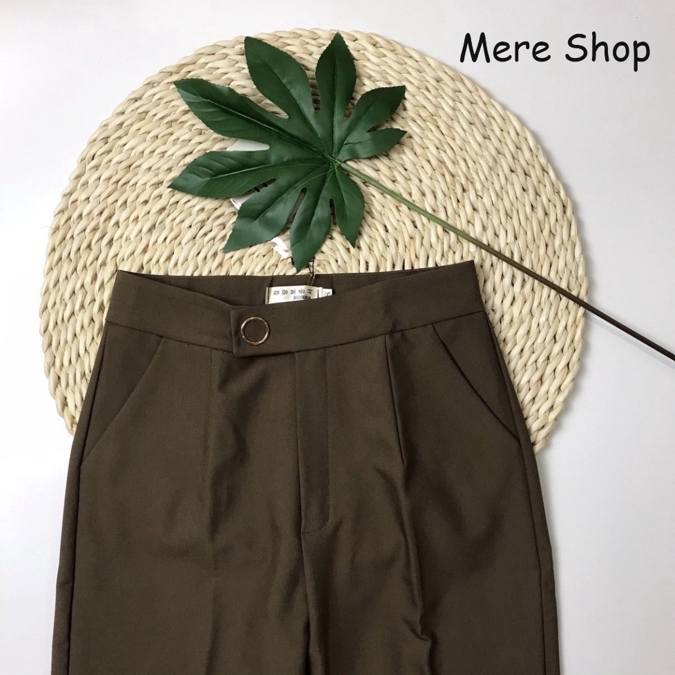 11 Quần baggy nữ lưng cao đai tròn cạp cao công sở Mere cao cấp chất vải đẹp, quần tây nữ lưng cao màu đen đi học đi làm