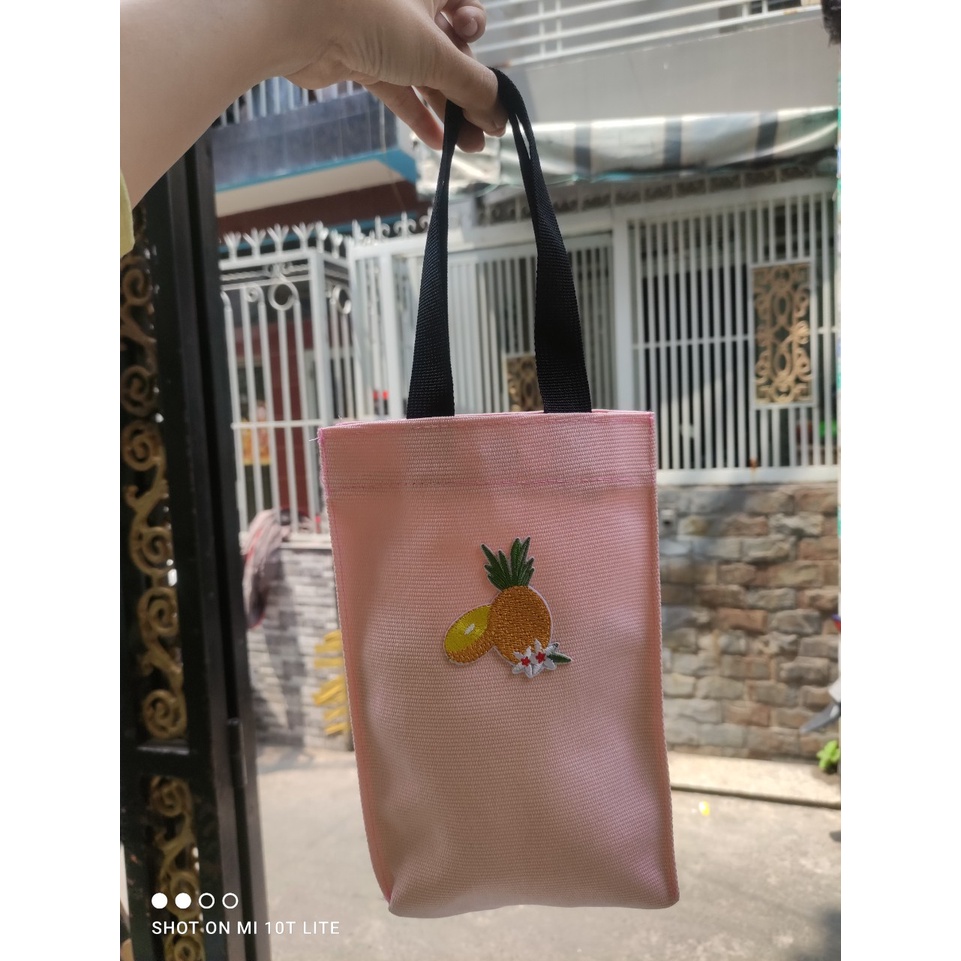 túi vải bố đựng bình nước full màu quả thơm - Cao 25cm x ngang 15cm x rộng 6cm
