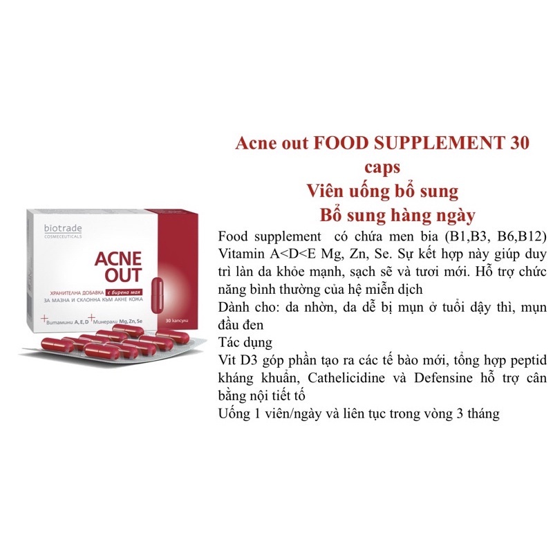 Hàng Công Ty BIOTRADE Giảm Mụn Viên Uống BIOTRADE Acnaut Food Supplement Chính Hãng