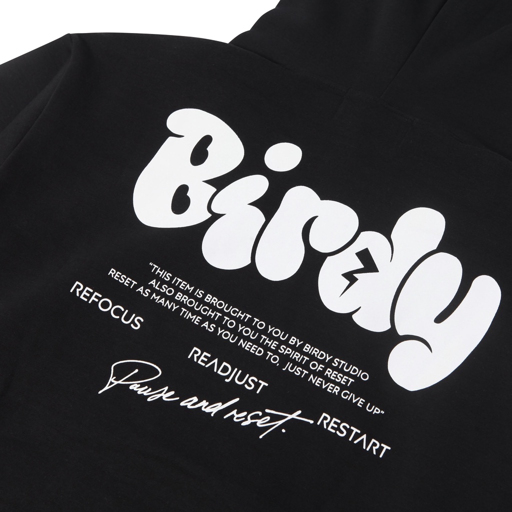 Áo hoodie đen trơn nam nữ Birdybag Reset nỉ bông dày unisex localbrand chính hãng