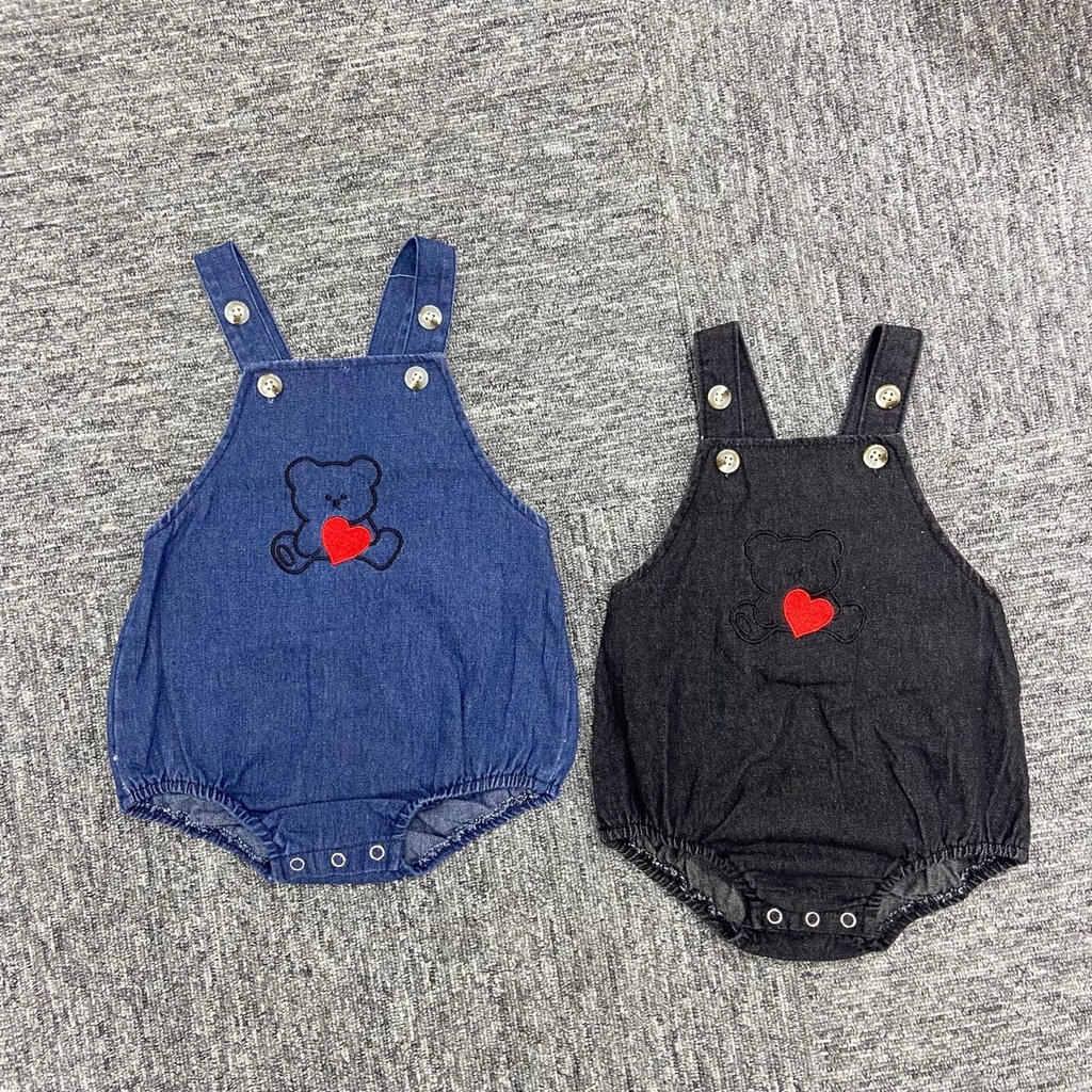 Yếm jean bò kết hợp áo hình gấu ngộ nghĩnh cho bé trai và bé gái thời trang mùa hè 2023 A4