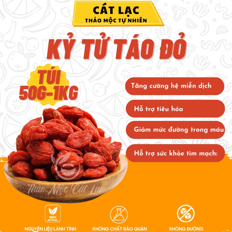 Kỷ Tử Đỏ Sấy Khô Quả To Đỏ Đều 100gr Giúp Đẹp Da, Bổ Máu, Dễ Ngủ, Sáng Mắt - THẢO MỘC CÁT LẠC