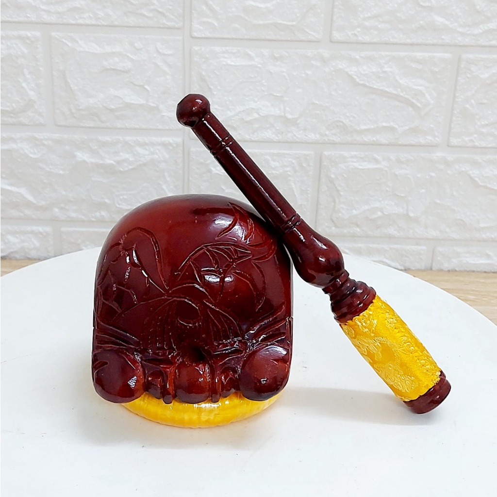 Mõ Mít Tụng Kinh 4 inch Tặng Kèm Dùi Đệm Bọc Gấm