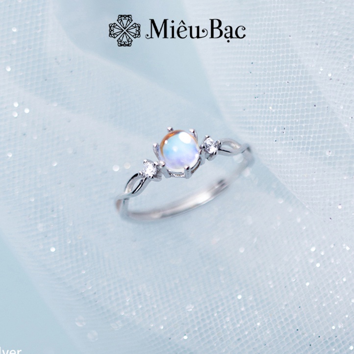 Nhẫn bạc nữ Miêu Bạc Moonlight đính đá mặt trăng moonstone chất liệu bạc 925 thời trang phụ kiện trang sức N000782x