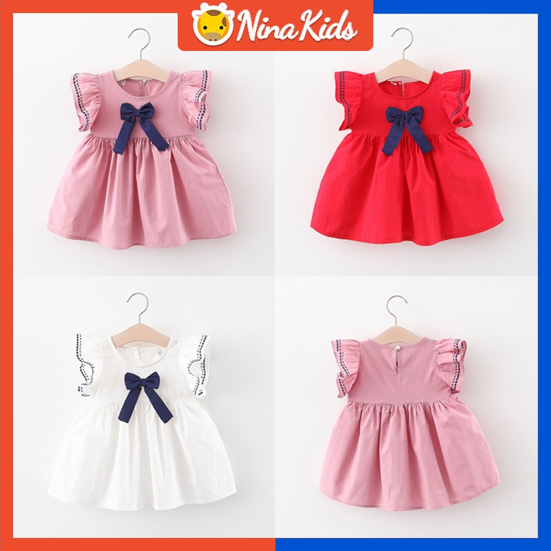 Đầm công chúa  không tay đính nơ màu sắc trơn thời trang mùa hè xinh xắn cho bé gái 1-5 tuổi
