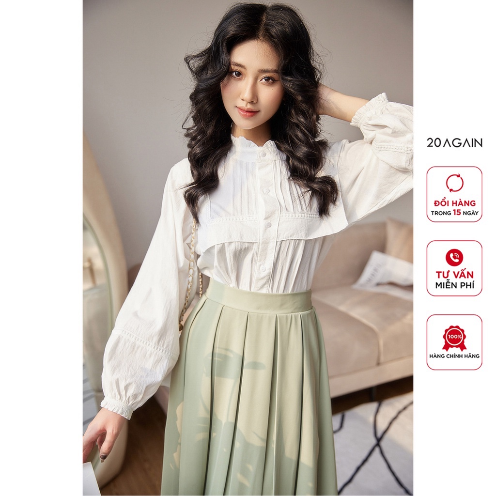 Áo sơ mi tiểu thư 20AGAIN, thiết kế cổ bèo phong cách Hàn Quốc, cao cấp ASW2077