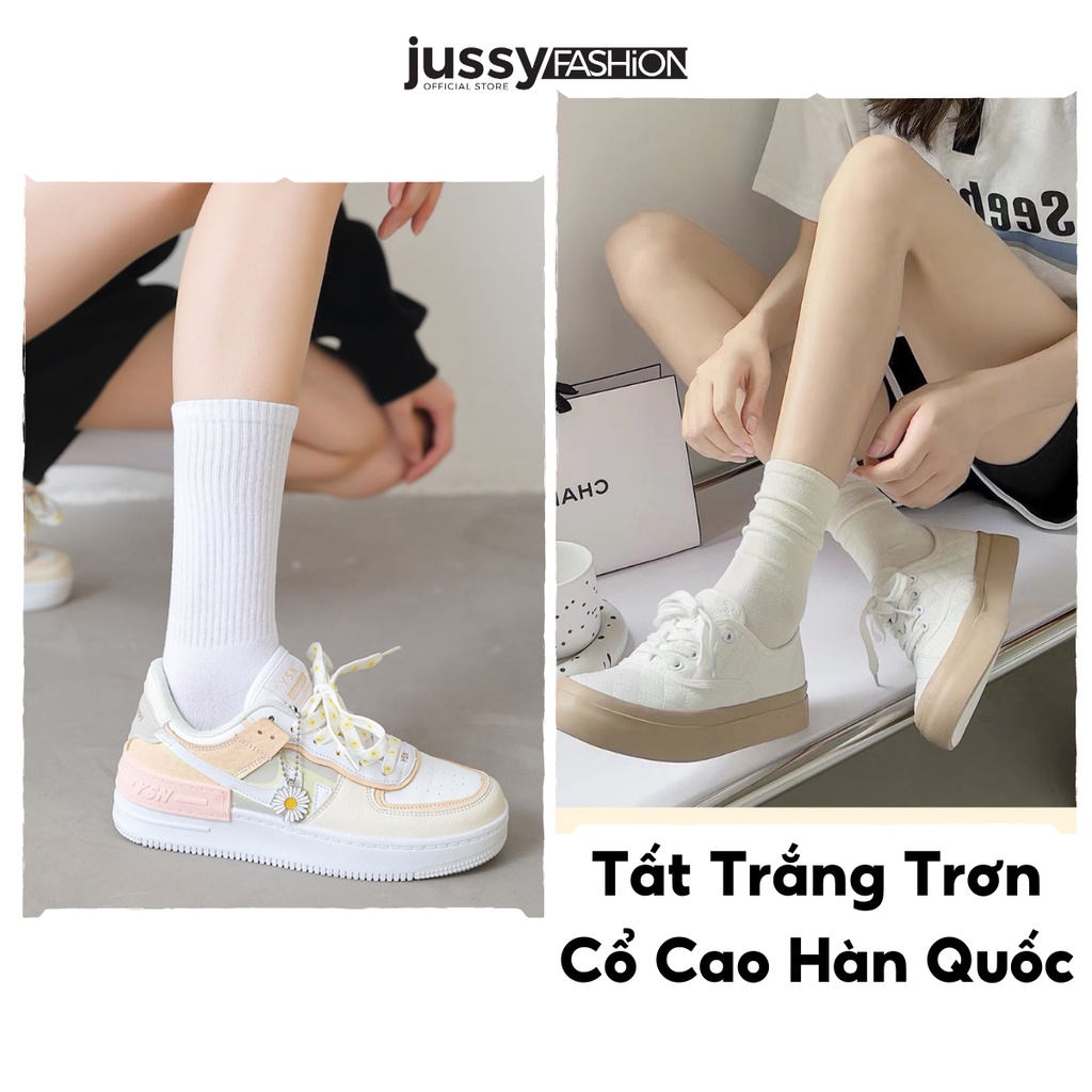 Tất Cổ Cao Trơn Jussy Official Chất Vải Cotton Co Giãn Thời Trang Hàn Quốc Cho Nam Và Nữ (1 ĐÔI)