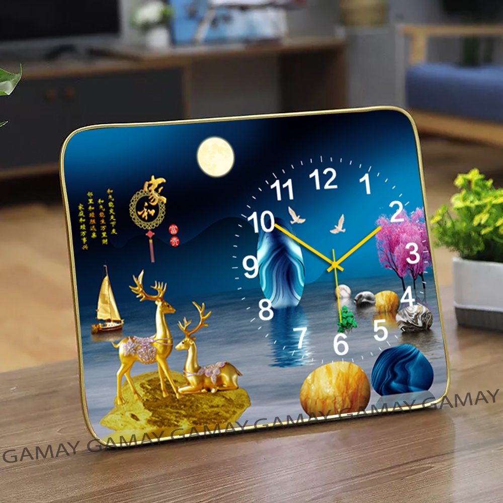 Đồng hồ để bàn tráng gương cao cấp GM193- kim trôi không tiếng ồn  - Mẫu Hưu Tài Lộc