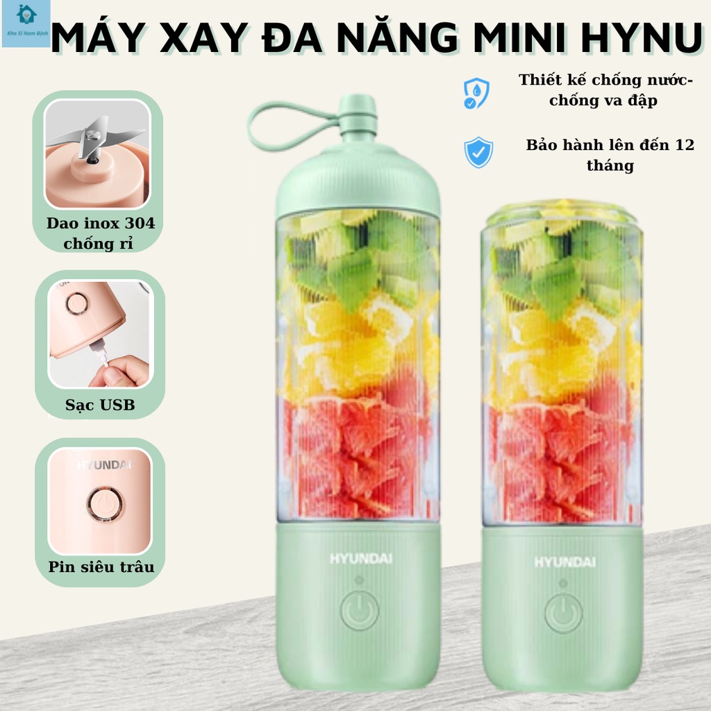 Máy xay sinh tố cầm tay mini đa năng Hyun tích hợp 4 lưỡi chéo cao cấp mẫu mới nhất 2023 Tặng kèm găng tay cao su