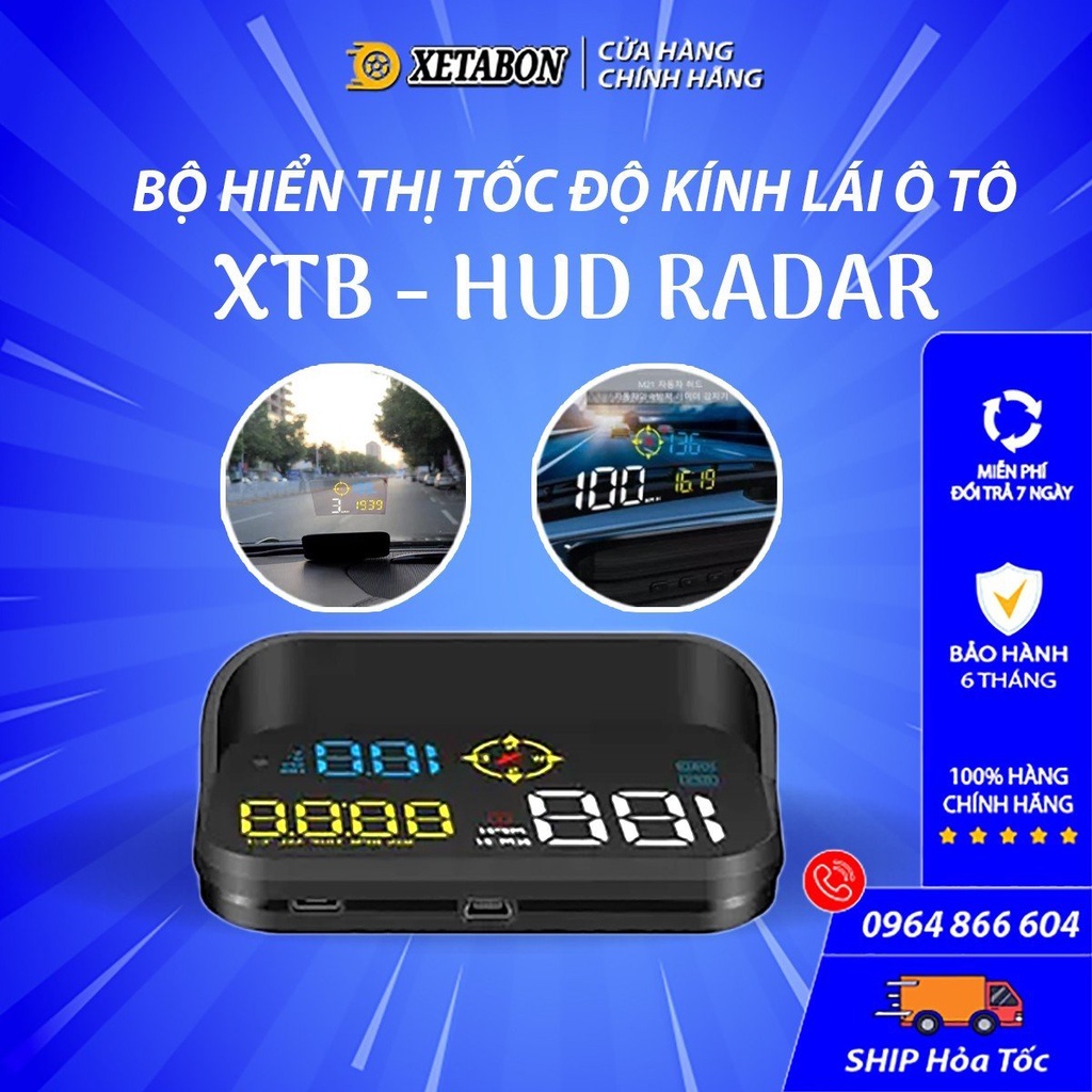 Bộ Hiển Thị Tốc Độ Kính Lái Ô tô HUD RADAR Và Cảnh Báo Tốc Độ, Cam Phạt Nguội, Thiết Bị Cắm Cổng OBD HUB, USB - HUBRADAR
