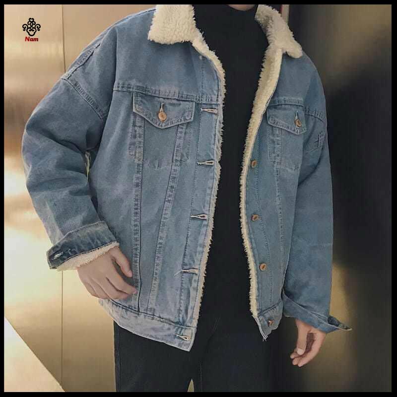 Chất lượng cao O kho C nam L T L Ng C U Thời Trang Mùa Đông Mới Cho nam Và Nữ#Áo Khoác Denim Lót Lông Cừu Dày Dặn Dáng Chữ A 39 's Phong Cách Hàn Quốc Thời Trang Ấm Áp