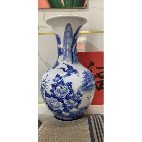 Bình hút lộc chiêu Tài Lọ hoa dáng củ tỏi sứ Bát Tràng men lam cổ vẽ tích xưa cao 46 48 51 cm