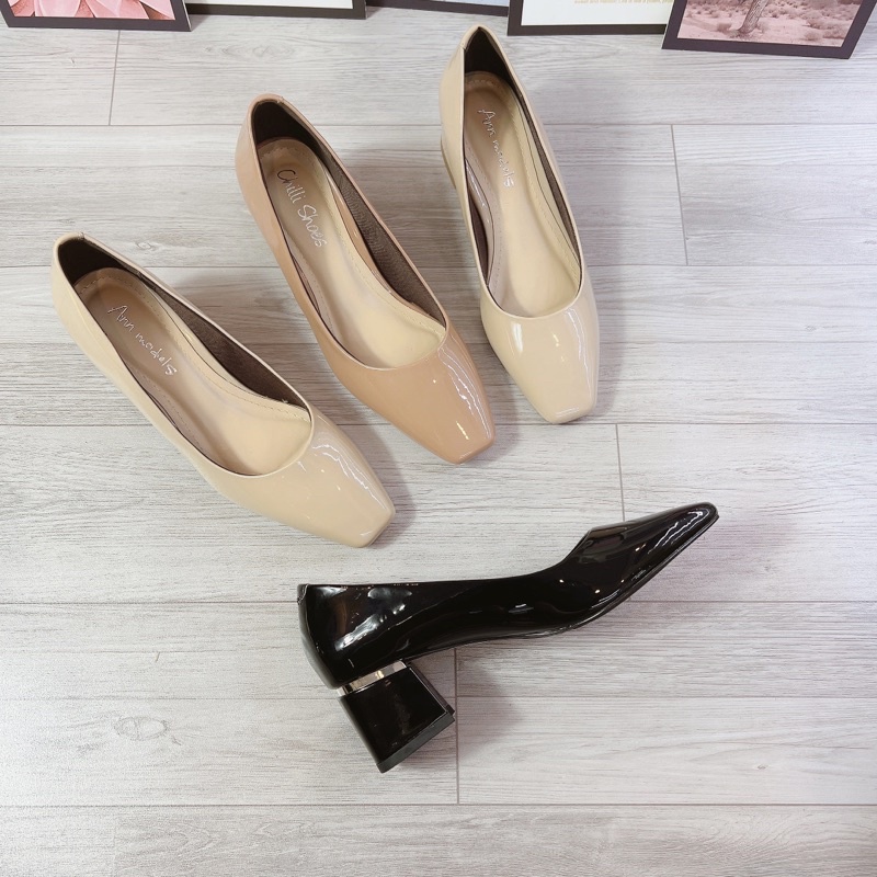 Giày da bóng mũi vuông trơn 5cm - 2000