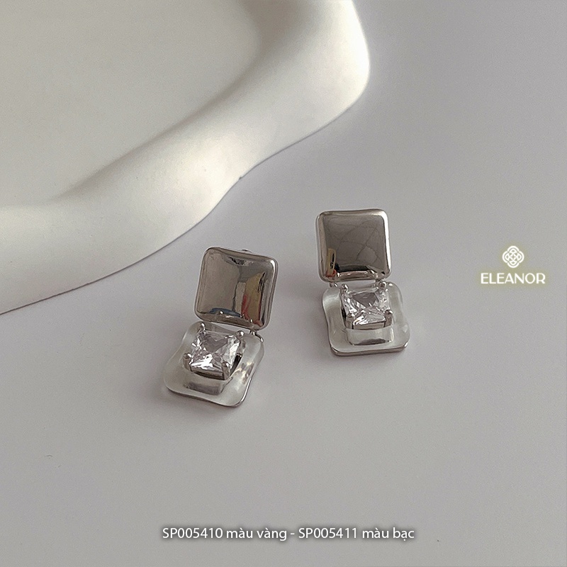 Bông tai nữ chuôi bạc 925 Eleanor Accessories hình vuông đính đá phụ kiện trang sức 5410