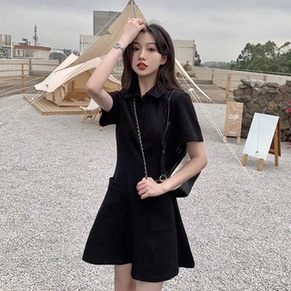 Váy polo đen cổ đức 2 túi bên