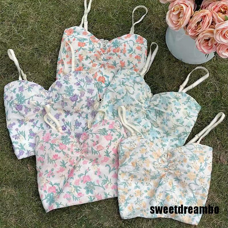 Áo Croptop Hai Dây Ôm Dáng In Họa Tiết Hoa Quyến Rũ Thời Trang Đường Phố Cho Nữ