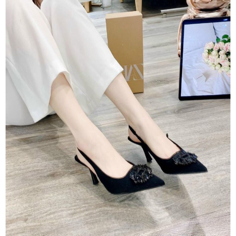 Giày quai hậu nơ đá đen sang trọng, hàng full box CC Ms7151