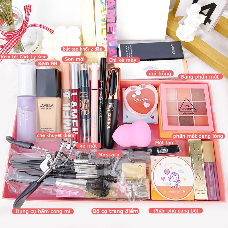 Bộ trang điểm cá nhân LAMEILA 15 món set trang điểm cơ bản giá tốt đầy đủ từ a đến z makeup-LML-T15