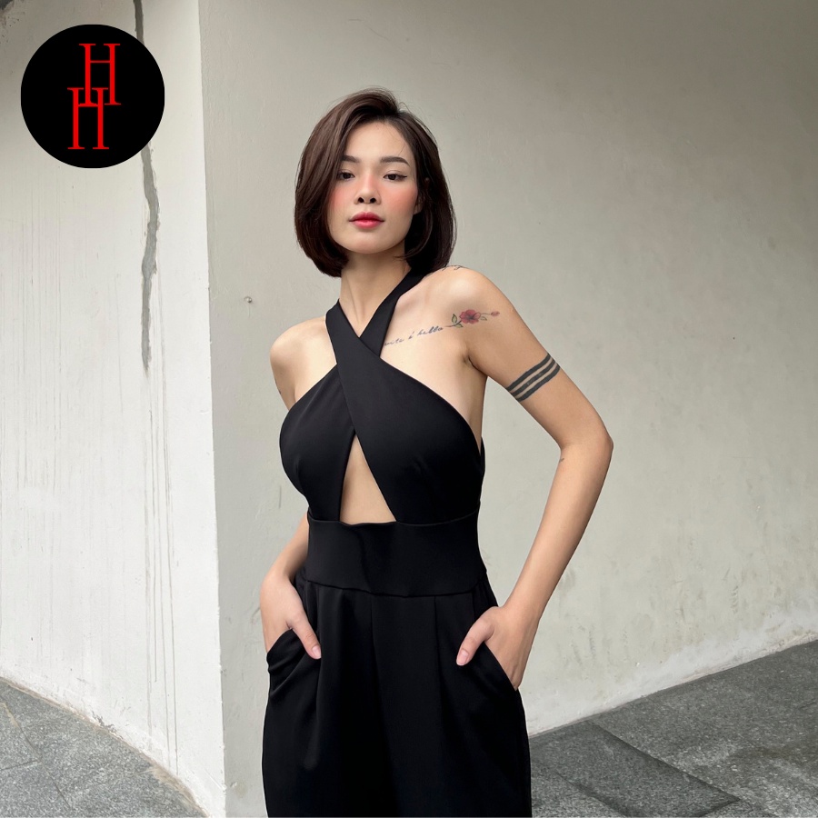 Bộ jumpsuit nữ dài ống rộng màu đen HS148 Hỉn Hỉn Store