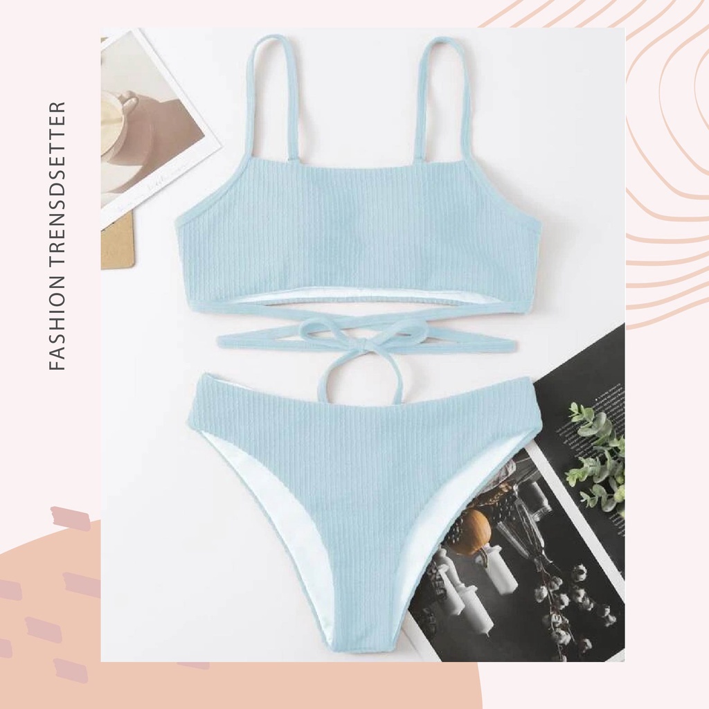 Bikini đồ bơi 2 mảnh thun nhún có dây thắt eo chéo tôn dáng nhấn eo nhiều màu sắc ảnh thật mẫu mới nhất 2023