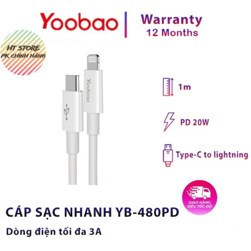 Dây Cáp Sạc Nhanh Yoobao YB-480PD Type-C to-PD 20w