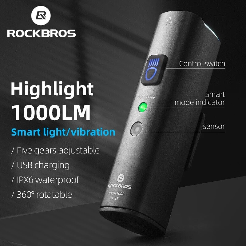 Fulfilled by Shopee  Đèn pha LED ROCKBROS 1000LM vỏ nhôm chất lượng cao kèm sạc USB chống thấm nước cho xe đạp