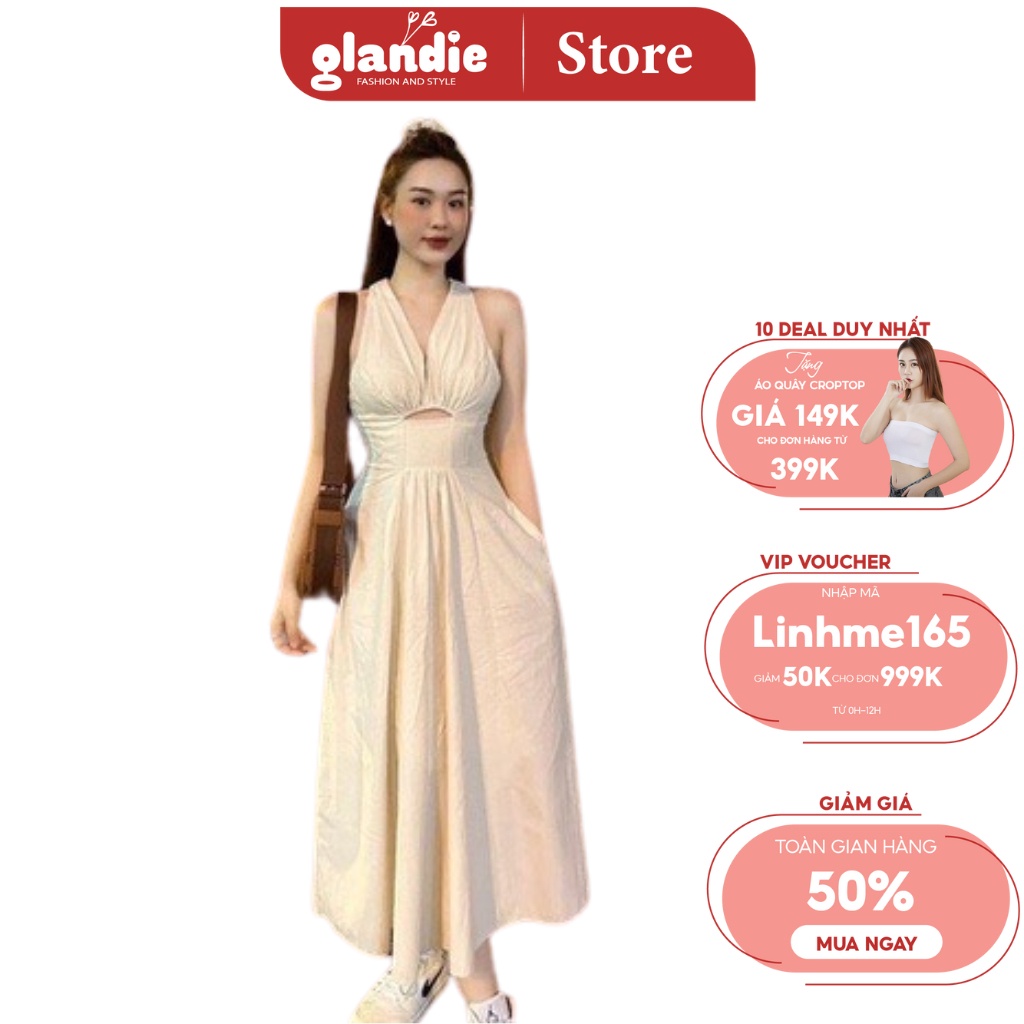 Váy maxi dáng dài Glandie cổ V chất vải mịn siêu đẹp.