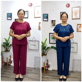 Đồ bộ mặc nhà trung niên vải lanh tole cao cấp nhẹ mát vô cùng-quà tặng các bà các mẹ