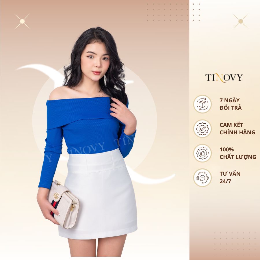 Áo Croptop Tay Dài Cổ Ngang TINOVY A2283