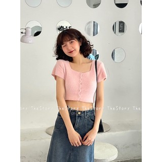 Áo dệt kim lông croptop cổ vuông A3000