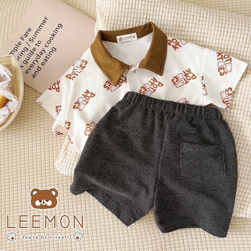 Bộ quần áo khoai tây cho bé trai Beemo,Chất liệu cotton siêu mềm mại,thấm hút mồ hôi,thiết kế áo cổ đức ngộ nghĩnh B289