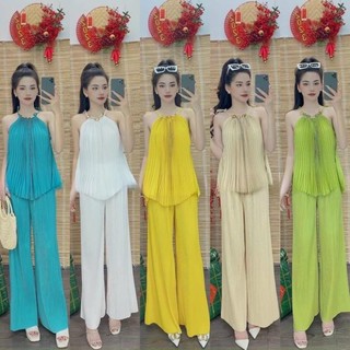 Set bộ áo yếm kèm quần suông ống rộng xếp ly