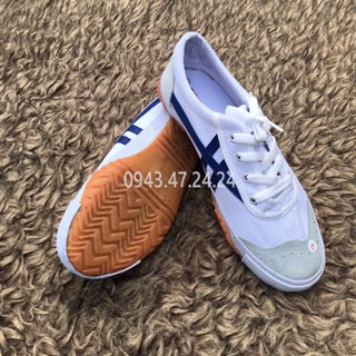 Giày bata Bình Minh chạy bộ màu trắng 2 sọc đỏ và 2 sọc xanh