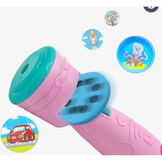 Đèn pin chiếu hình với 80 hình động vật xe cộ hoa quả cho bé