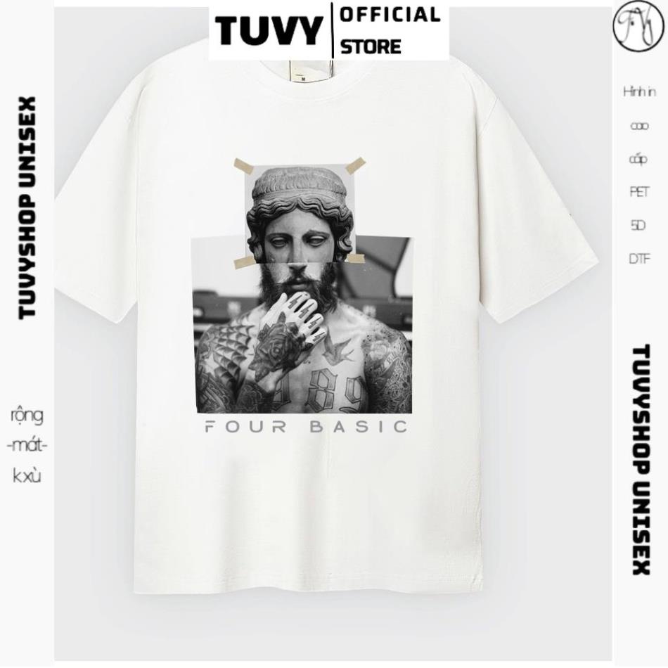 Áo thun tay lỡ Sad Boy Nam Nữ chất Cotton oversize form rộng Four Basic đen,trắng