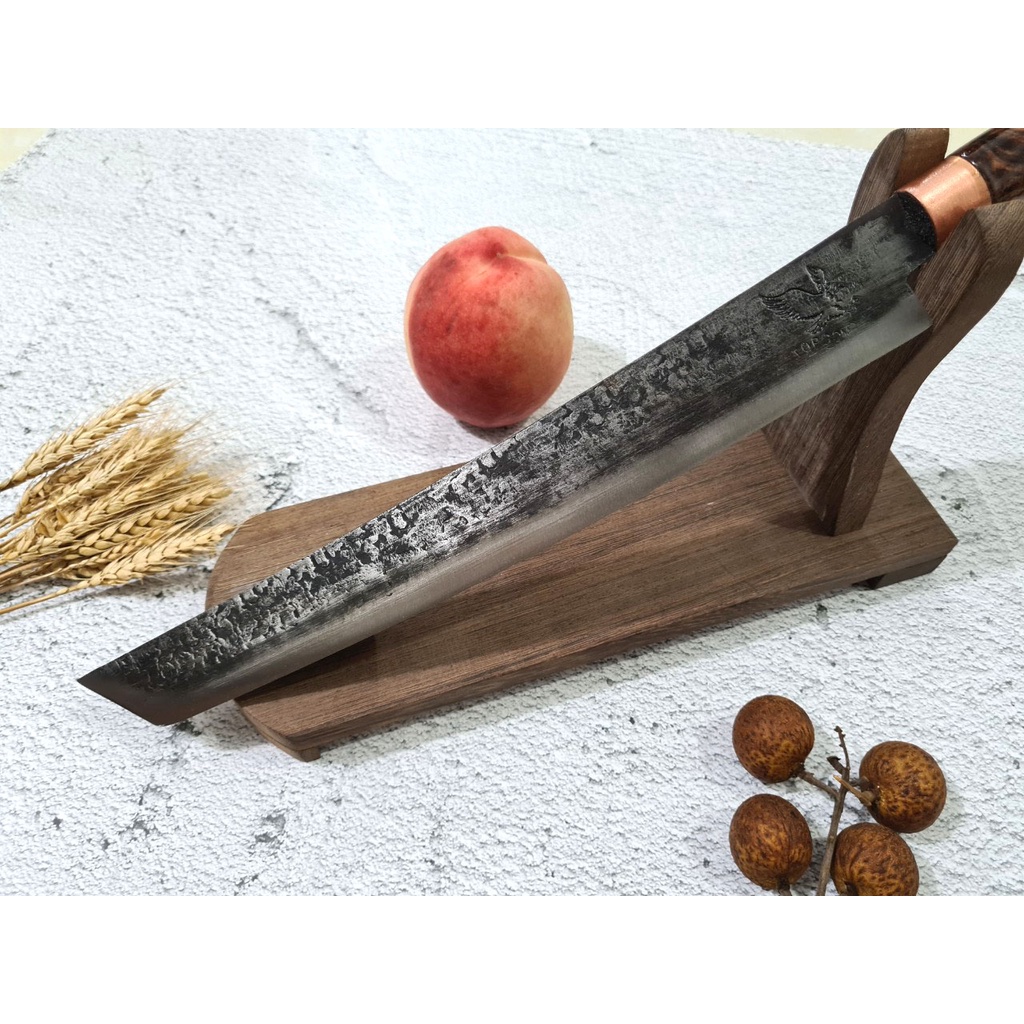 Dao bếp phúc sen, dao thái sashimi, mặt dập chìm hoa văn vân đá, cán gỗ cẩm chỉ -TOPCOMSHOP hàng chính hãng-N53