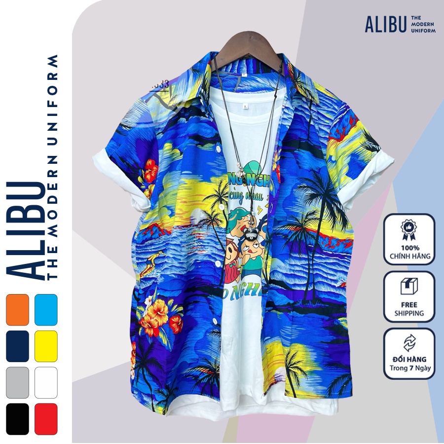 Áo sơ mi họa tiết đôi nam nữ unisex vải cotton khô mát phong cách trẻ trung du lịch - ALIBU