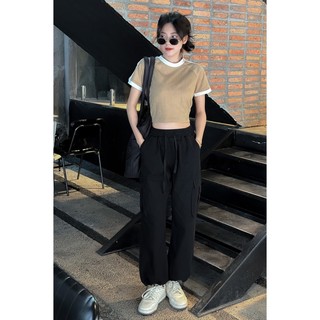 [RÁCH STORE] Áo thun crop trơn viền sọc