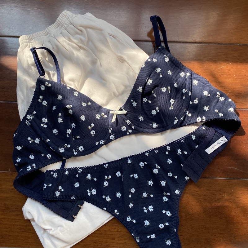 G04 BLUE DAISY SET Đồ Lót Có Gọng LEPONLEP Cotton Hoạ Tiết Hoa Xinh Xắn