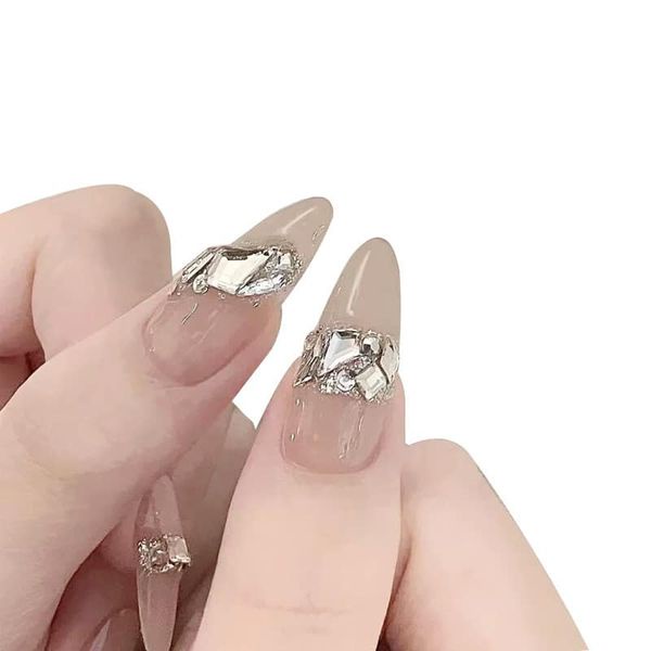 50 viên đá nail size mini màu Vàng Trà / Trắng / Xanh AB, đá chân bằng nail size mini đính móng
