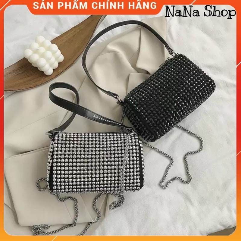Túi Xách Nữ Túi Đeo Chéo Kẹp Nách đẹp Đính Đá Phối Dây xích Thời Trang, Mã T 59