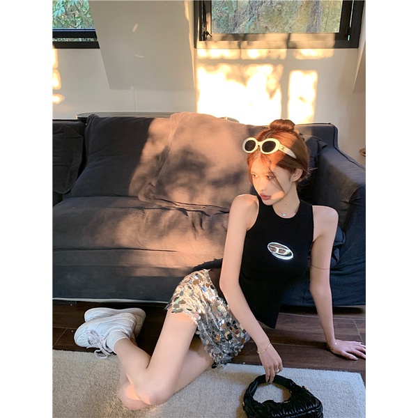 QADCOL Áo Len Cổ Thuyền Không Tay Màu Đen Thời Trang Xuân Hè Cho Nữ