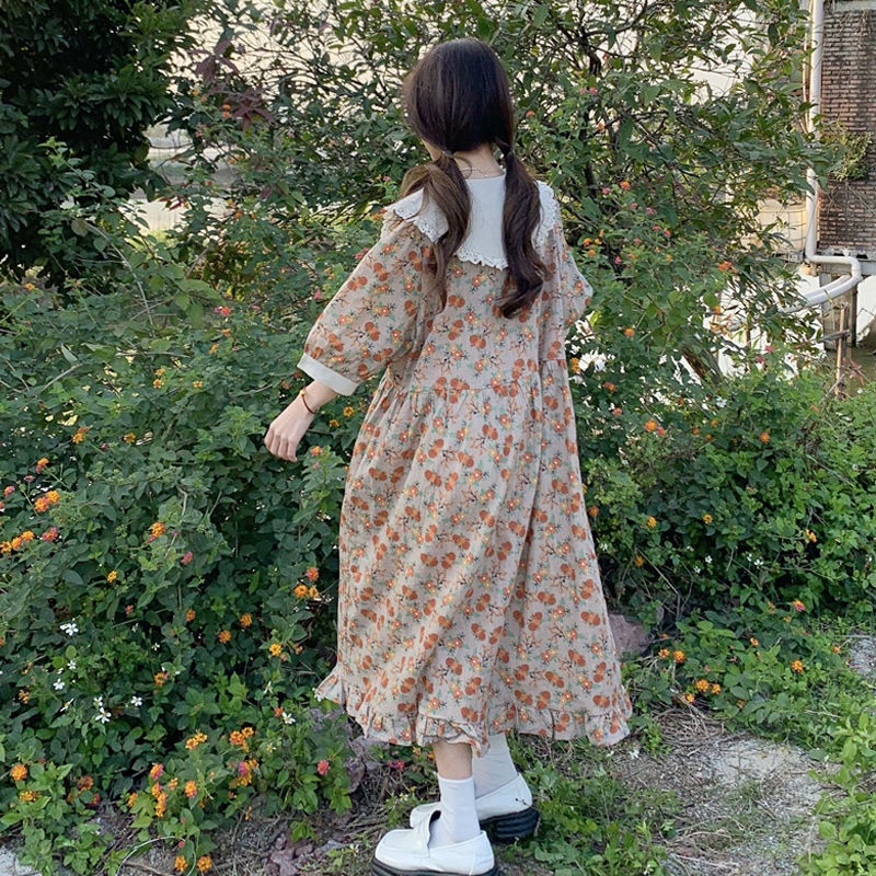 Váy babydoll hoa cam dáng dài xinh xắn