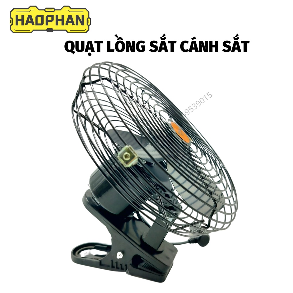 Quạt ô tô 12V, 24V, quạt treo cabin ô tô, xe tải lồng sắt cánh sắt mô tơ lõi đồng, có thể cắm tẩu trực tiếp ô tô, xe tải