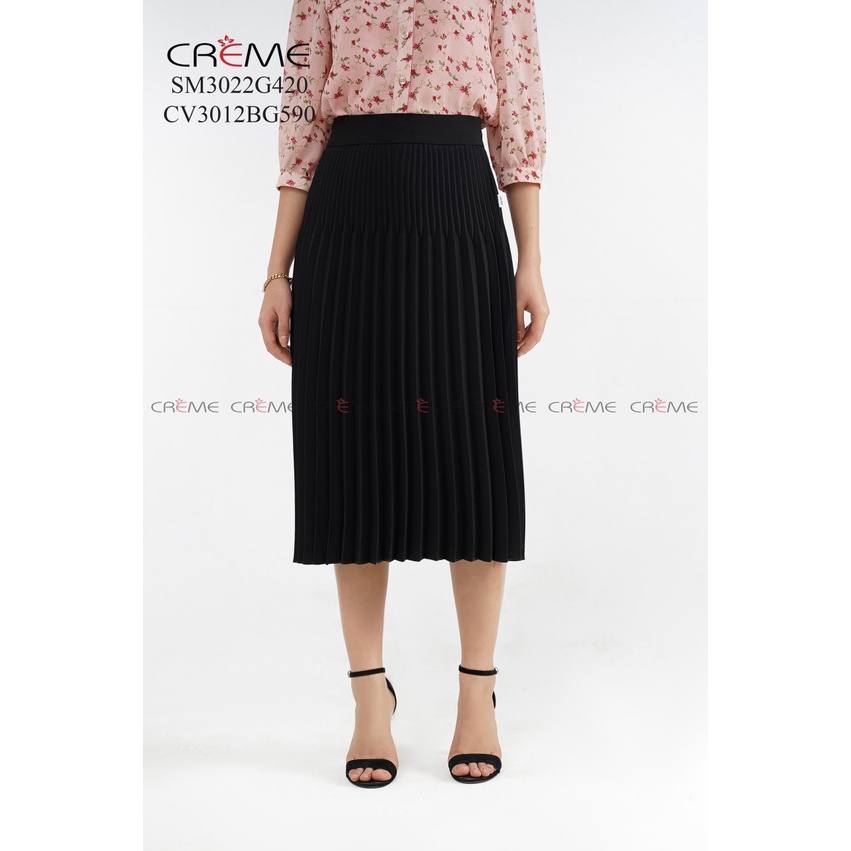 CHÂN VÁY DẬP LY CÔNG SỞ CAO CẤP, DÁNG XÒE PHONG CÁCH HÀN QUỐC, THIẾT KẾ CREME CV3025 MÀU ĐEN, NÂU, XANH THAN, TRẮNG | BigBuy360 - bigbuy360.vn
