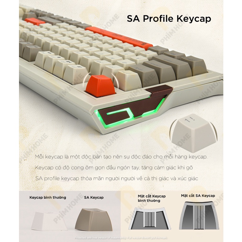 Bàn phím Ajazz AK510 - Bàn Phím Retro - Keycap PBT Doubleshot - LED 16,5 Triệu Màu - 1 ĐỔI 1 TRONG 6 THÁNG